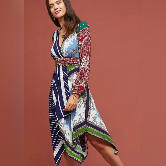 Anthropologie Moulinette Soeurs Patchwork Print Wrap Dress Size 8 (EU 40) - Picture 3 of 9